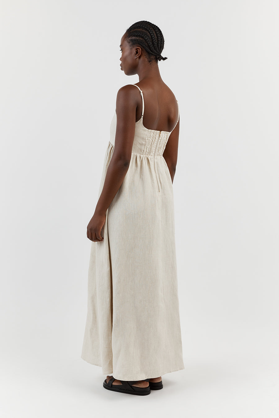 SUNNY NATURAL LINEN MIDI DRESS