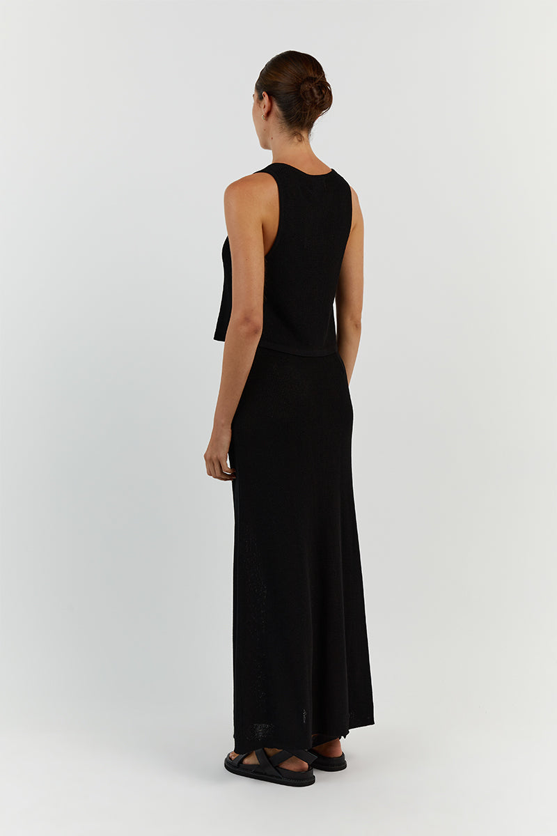 ASHER BLACK KNIT MIDI SKIRT