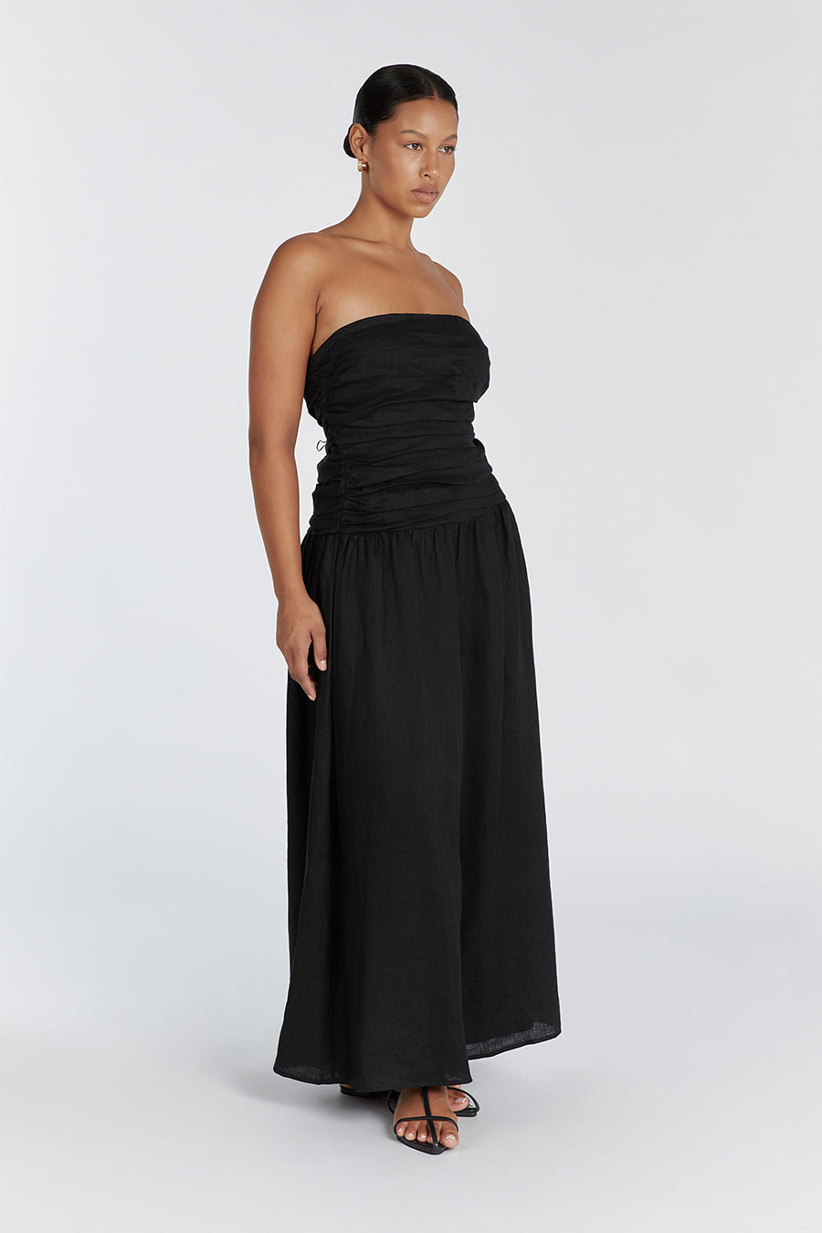 CATANIA BLACK LINEN STRAPLESS DRESS