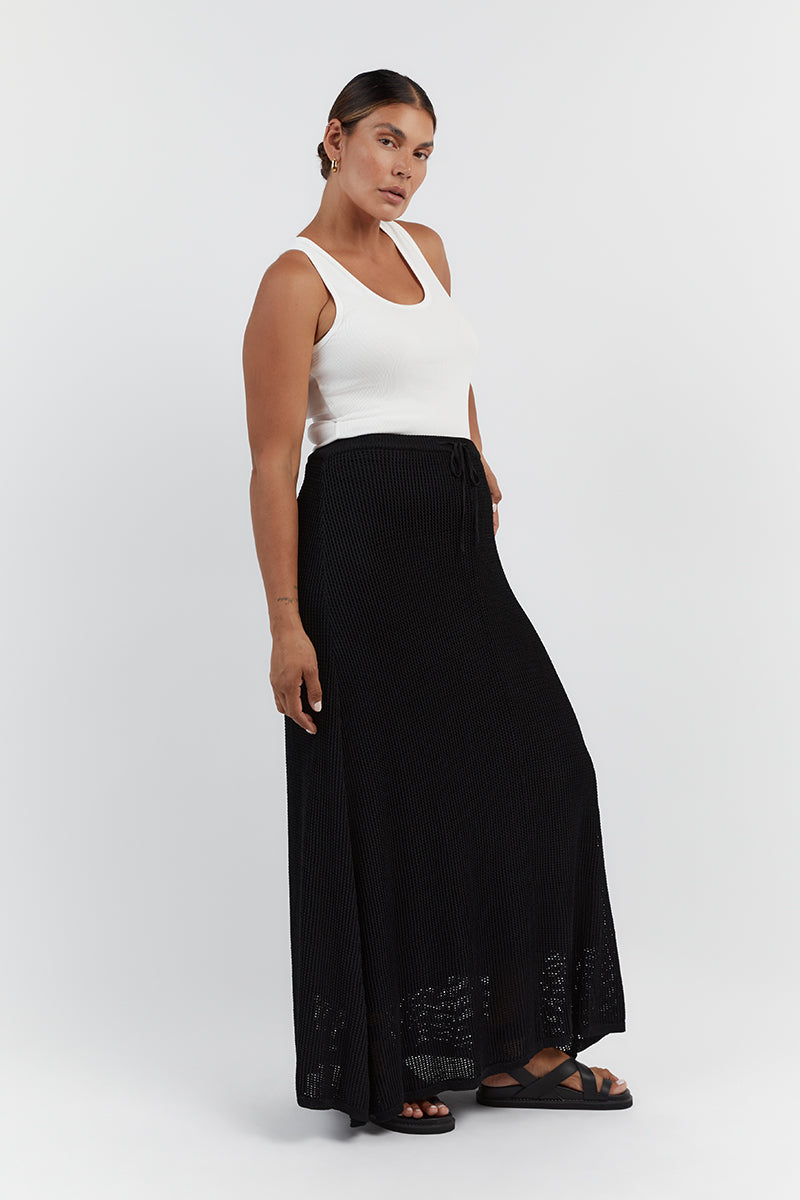 OPHELIA BLACK CROCHET MIDI SKIRT