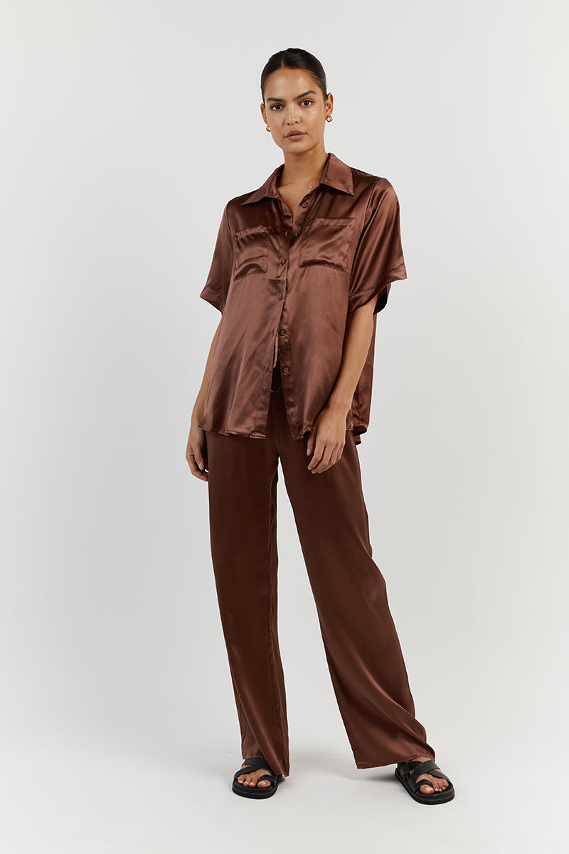 EVANS SHINY CHOCOLATE SILK PANT