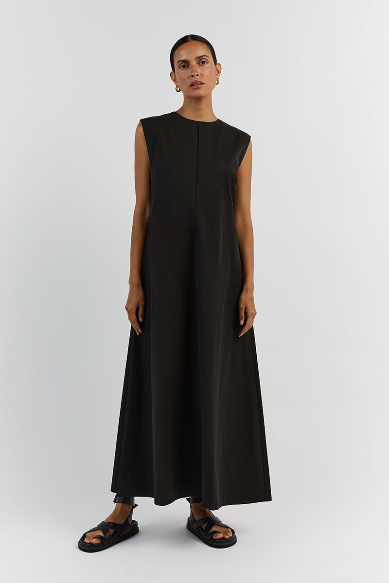 MAGGIE BLACK COTTON MIDI DRESS