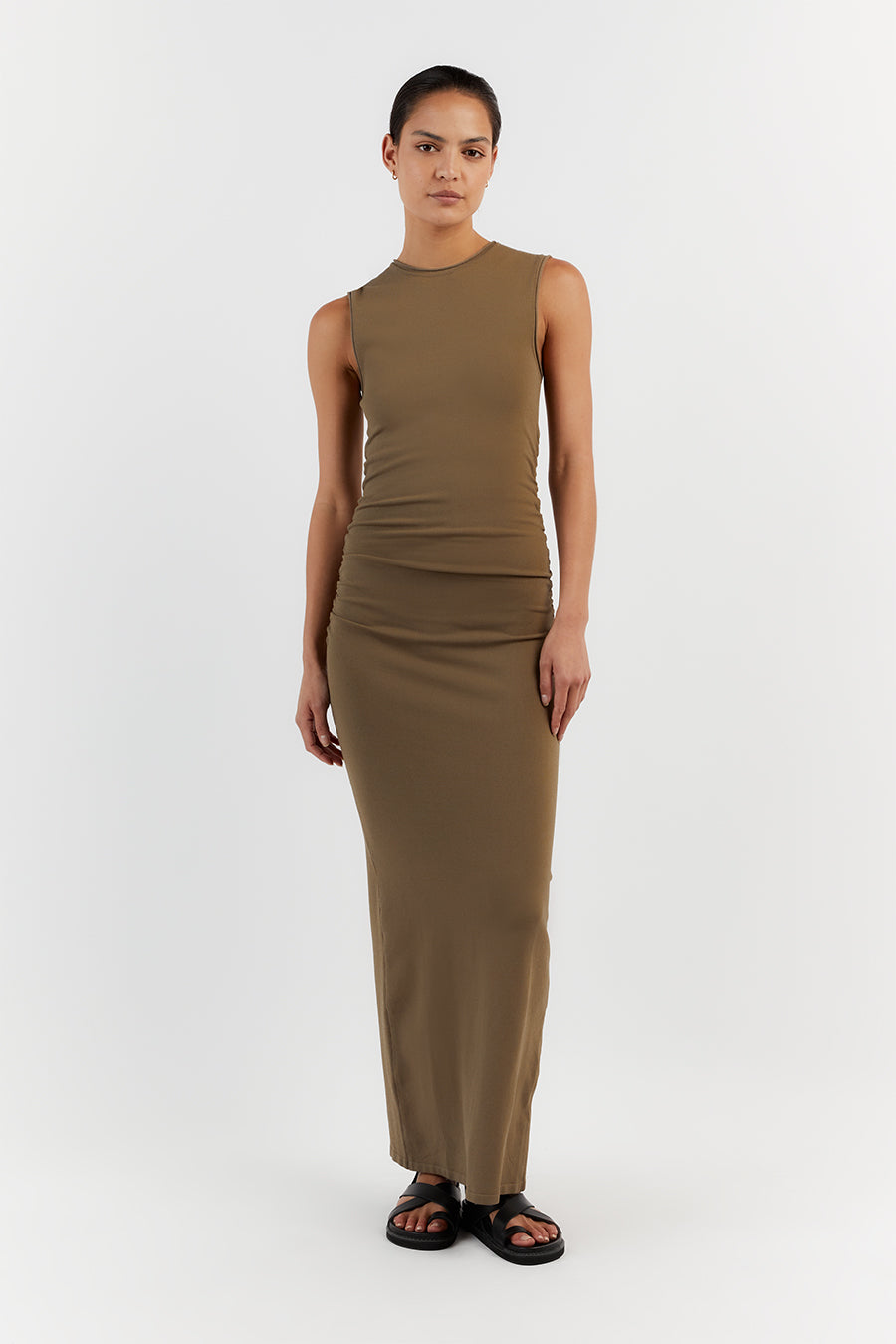 ROMY KHAKI SLEEVELESS MAXI DRESS