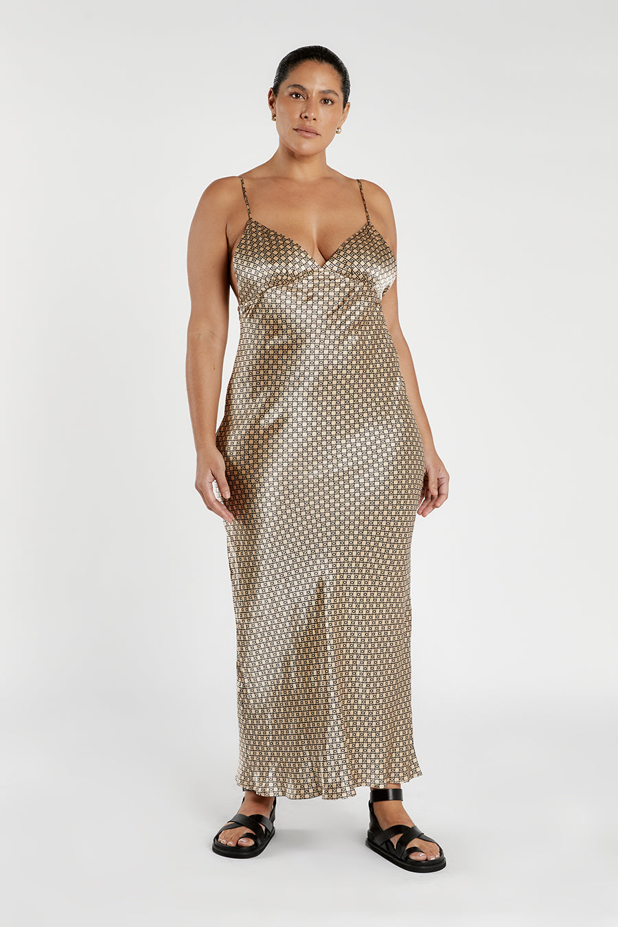 LOU SWIRL SATIN MAXI DRESS