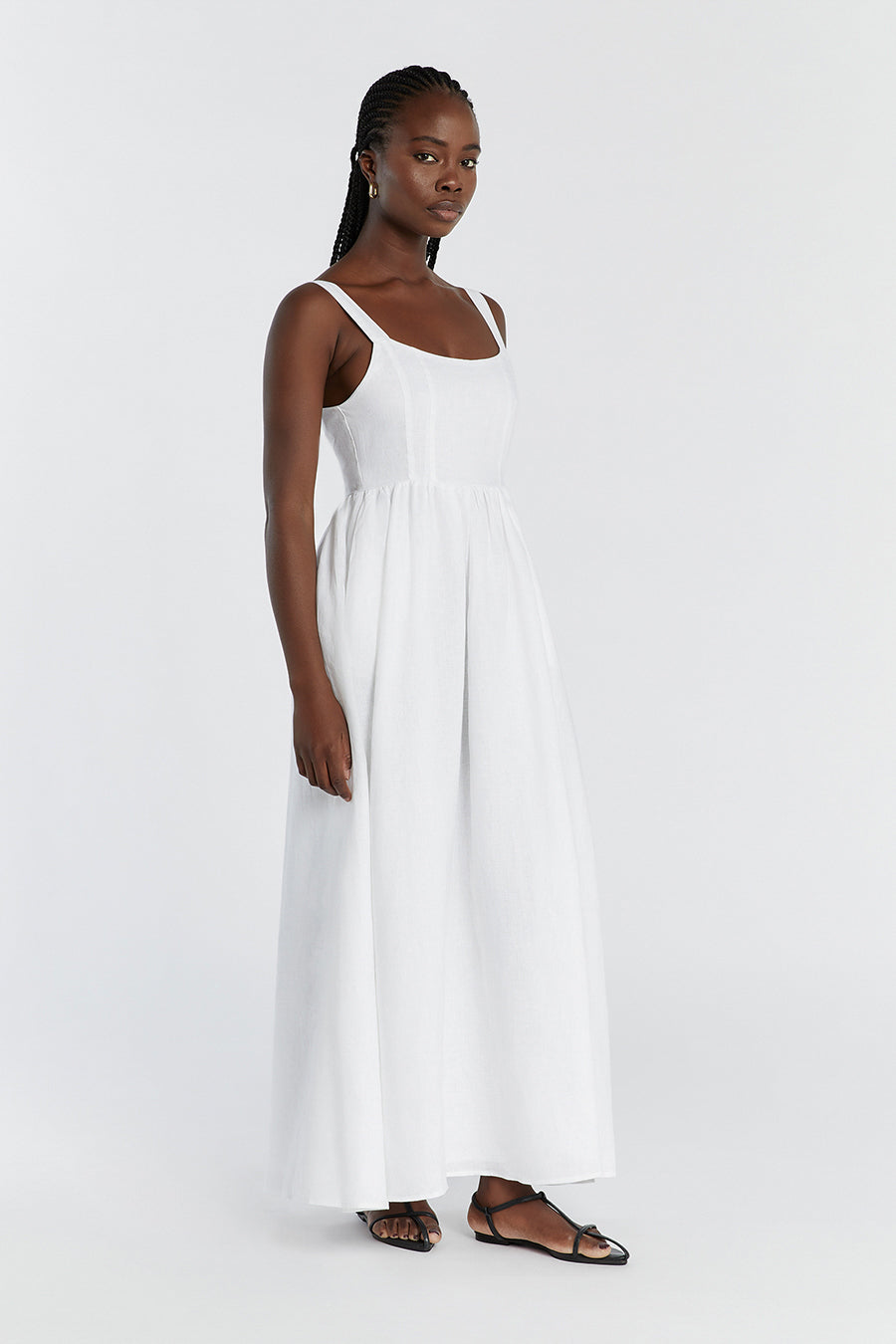 SPENCER WHITE LINEN MIDI DRESS