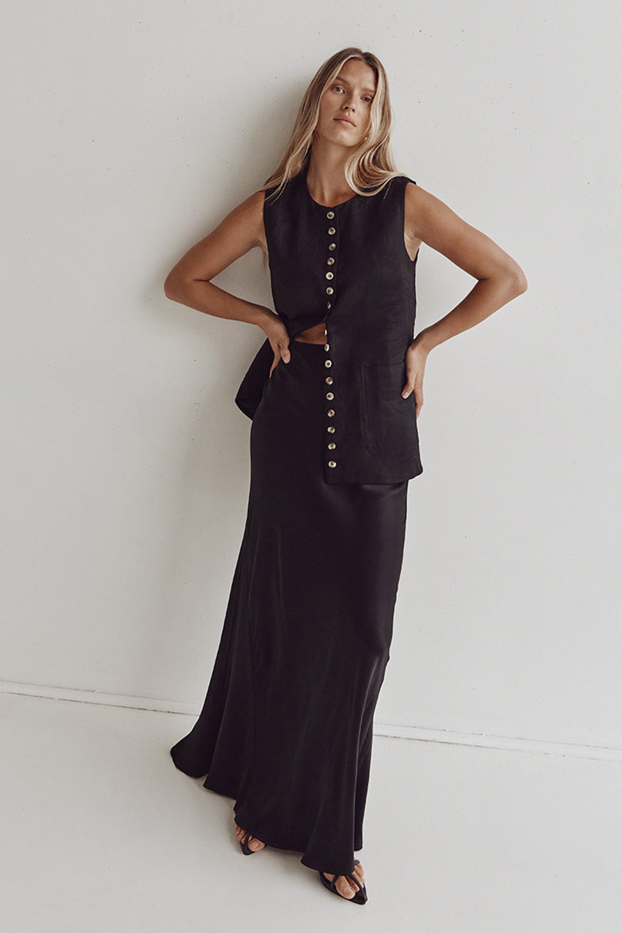 CHARLI BLACK SATIN MAXI SKIRT