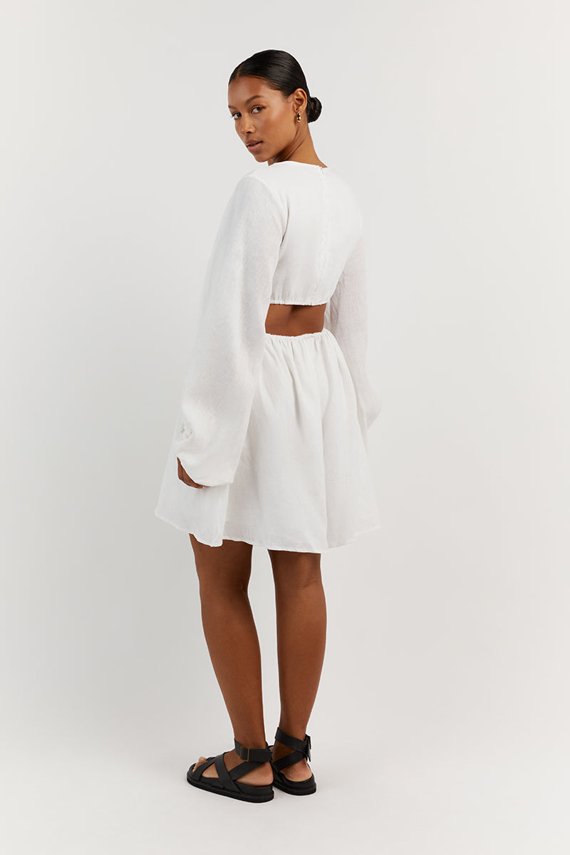MOLLY WHITE LINEN MINI DRESS