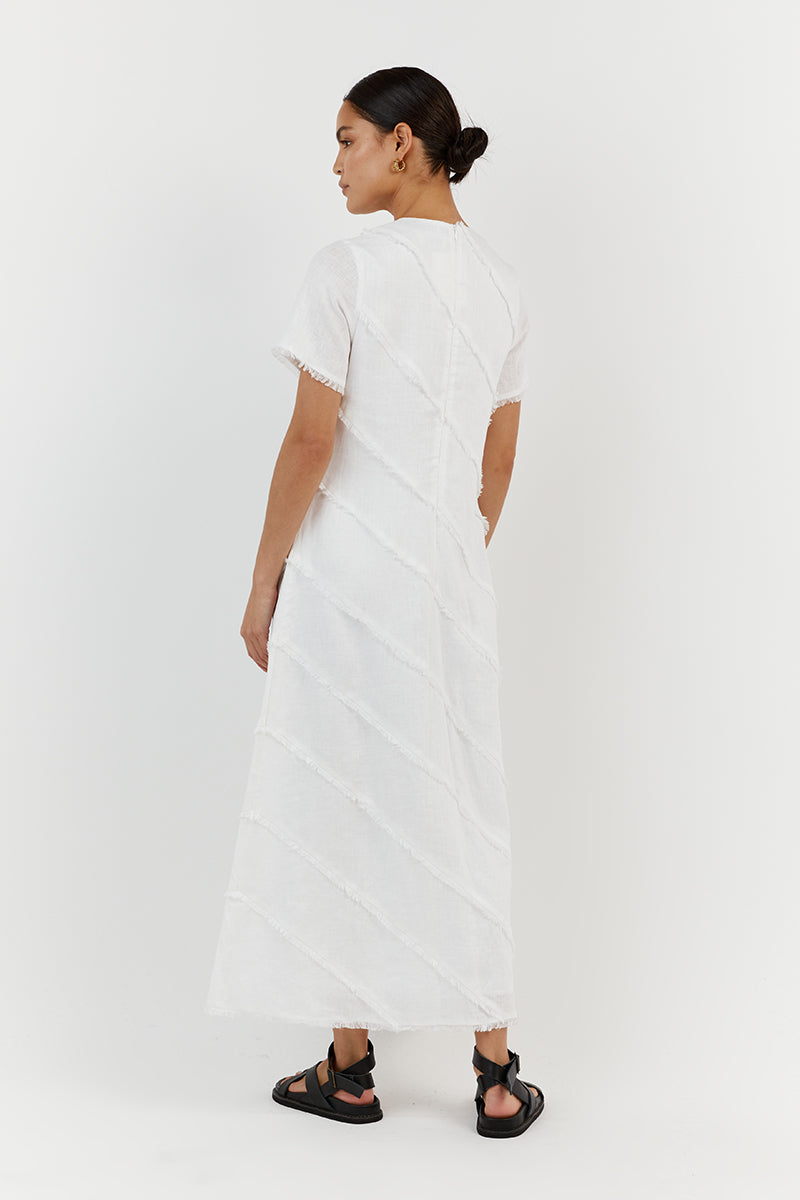 ALEXA WHITE LINEN SLEEVED DRESS