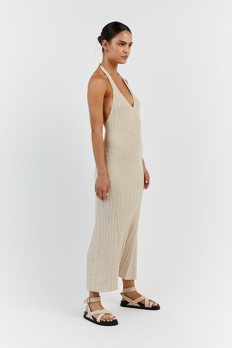 SIENNA STONE PLUNGE HALTER MIDI