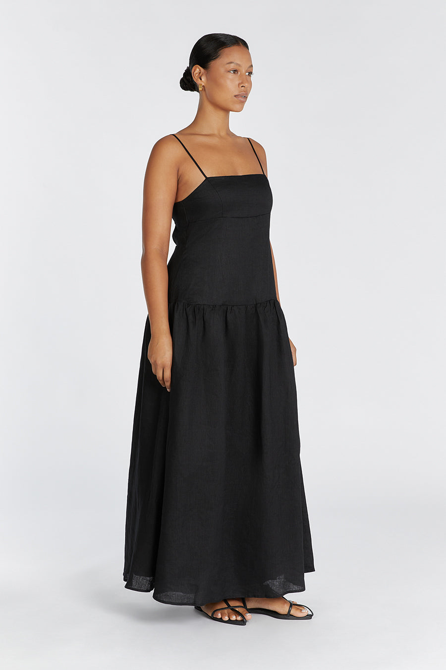 KAY BLACK LINEN MIDI DRESS