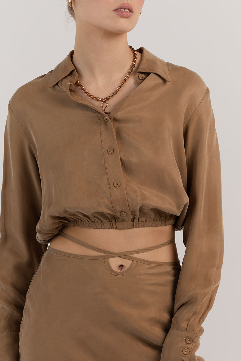 MIA WHEAT CROPPED SLEEVED SHIRT