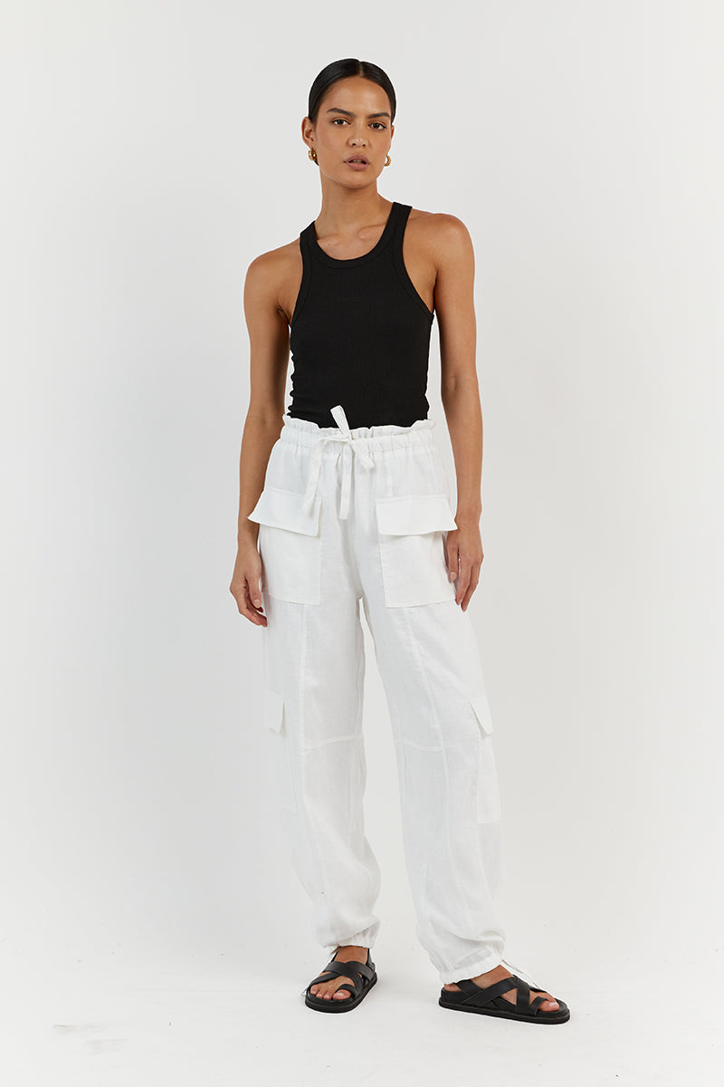 ISLA WHITE LINEN CARGO PANT