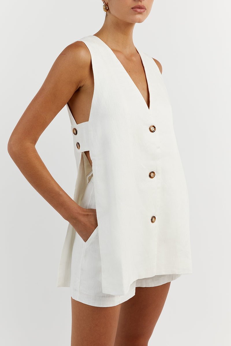 LOGAN OFF WHITE LINEN LONGLINE TOP