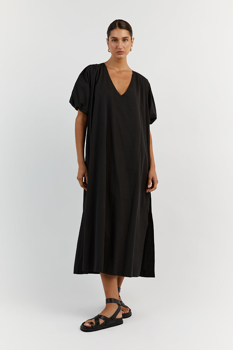 SKYLAR BLACK COTTON MIDI DRESS