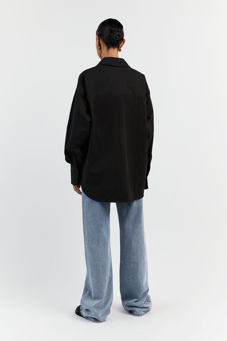 SHAE BLACK COTTON SLEEVED SHIRT