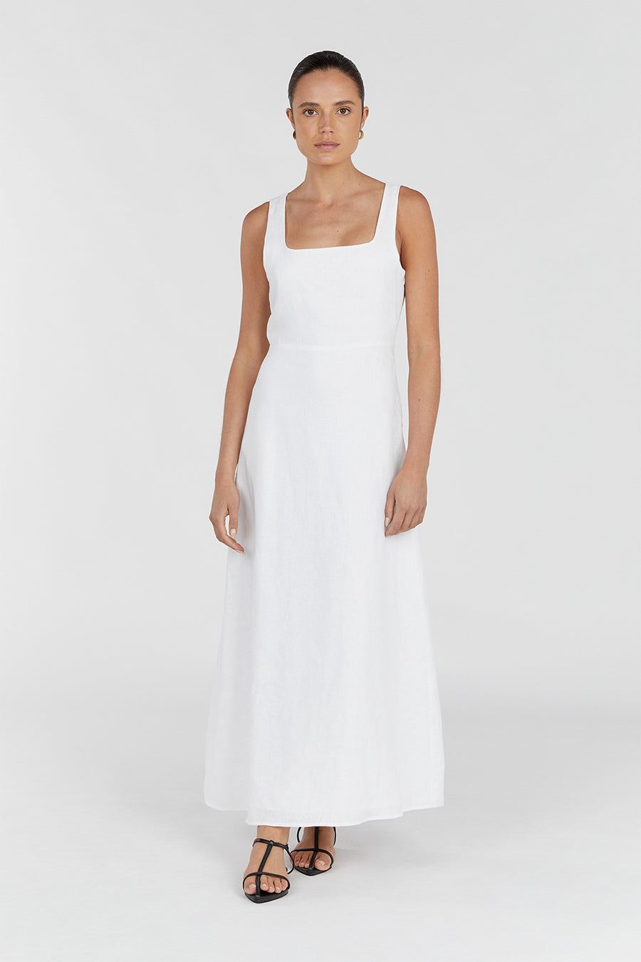 SHANNON WHITE LINEN MIDI DRESS