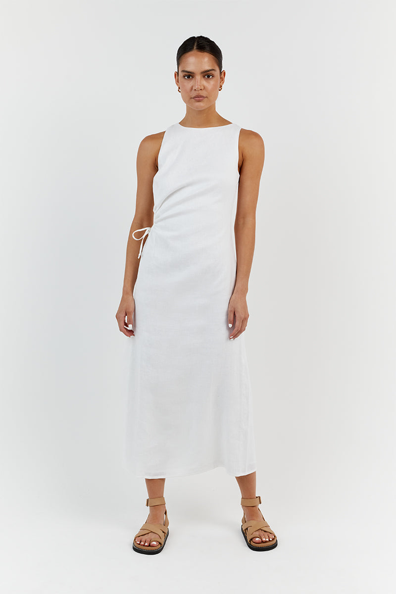 BEAU WHITE LINEN MIDI DRESS