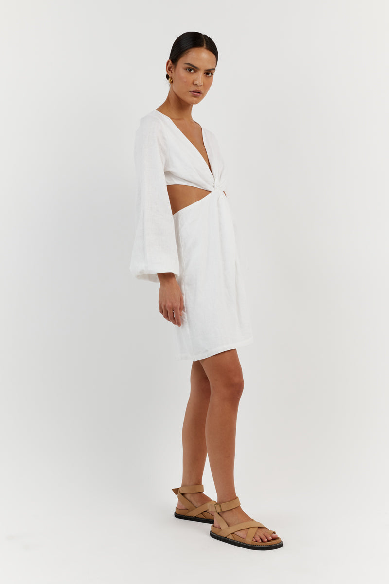 TINA WHITE LINEN MINI DRESS