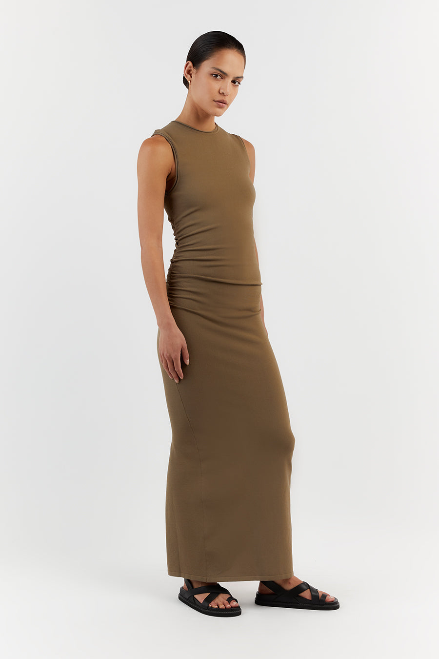 ROMY KHAKI SLEEVELESS MAXI DRESS