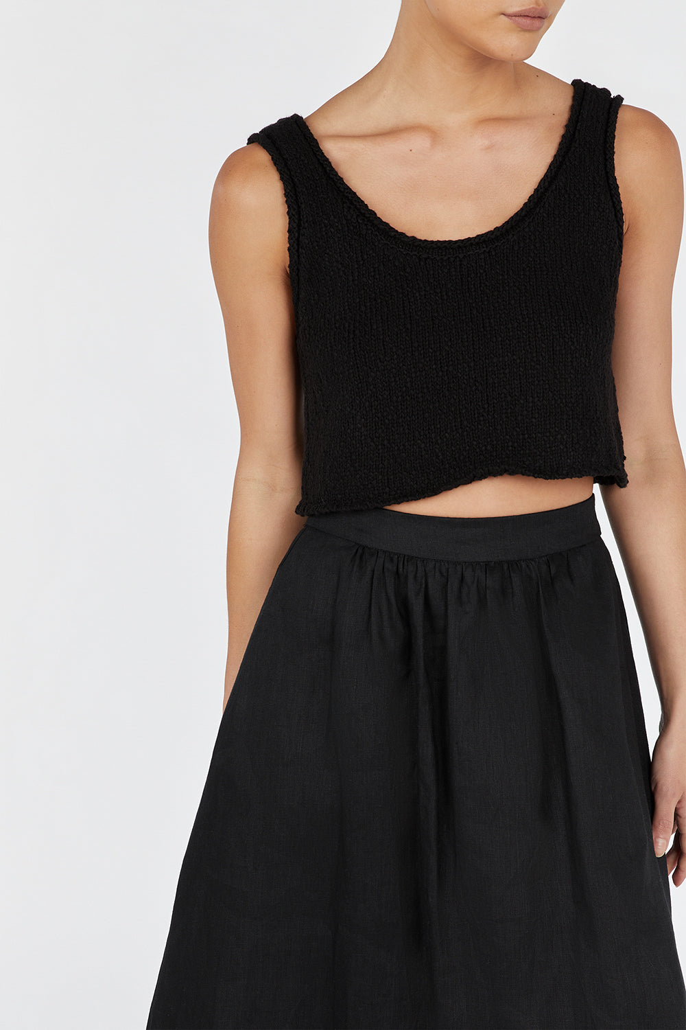 GEMIMA BLACK LINEN MIDI SKIRT