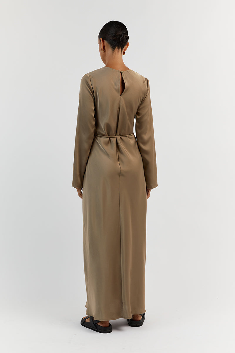 BLOOM MOSS SATIN LONG SLEEVE DRESS