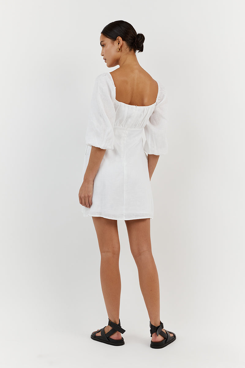 LILAH WHITE LINEN MINI DRESS