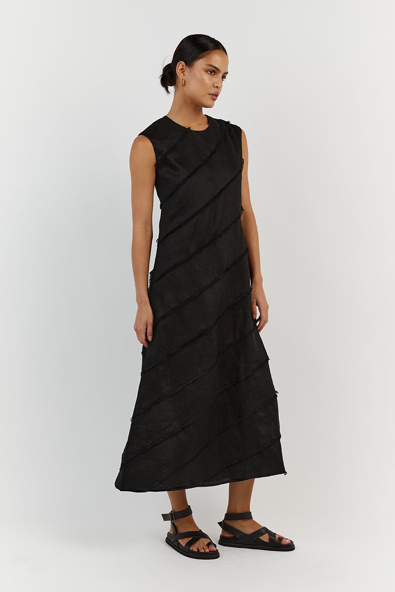 ALEXA BLACK LINEN MIDI DRESS