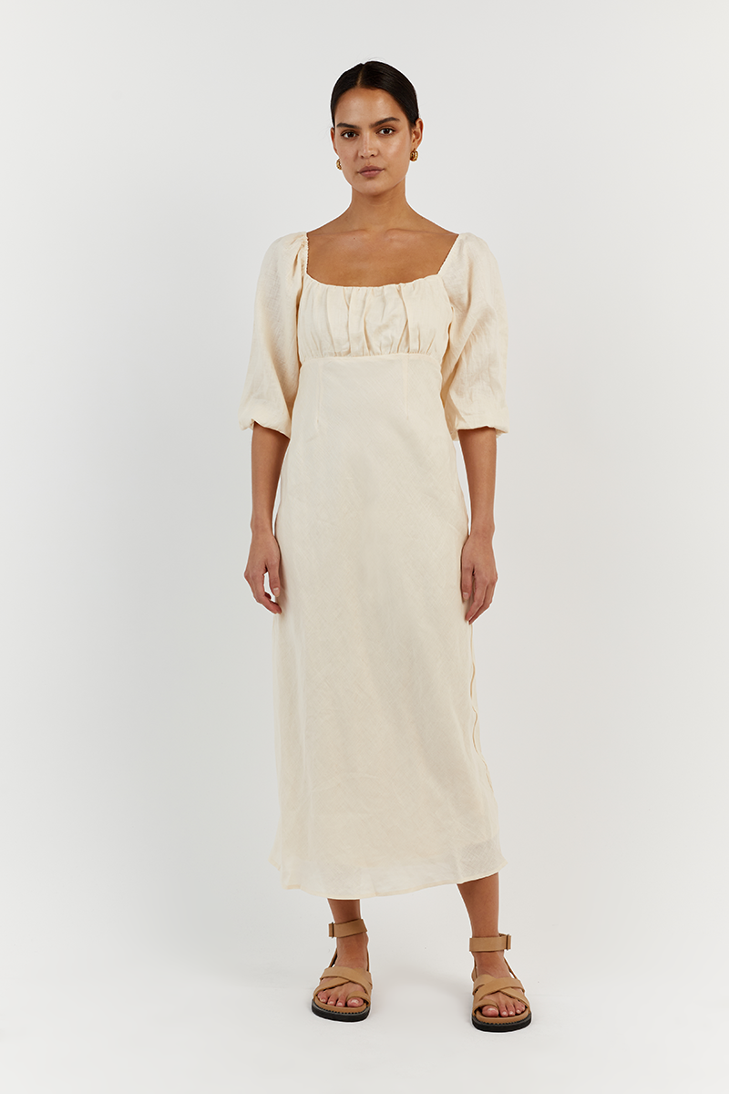 LILAH BUTTER LINEN MIDI DRESS