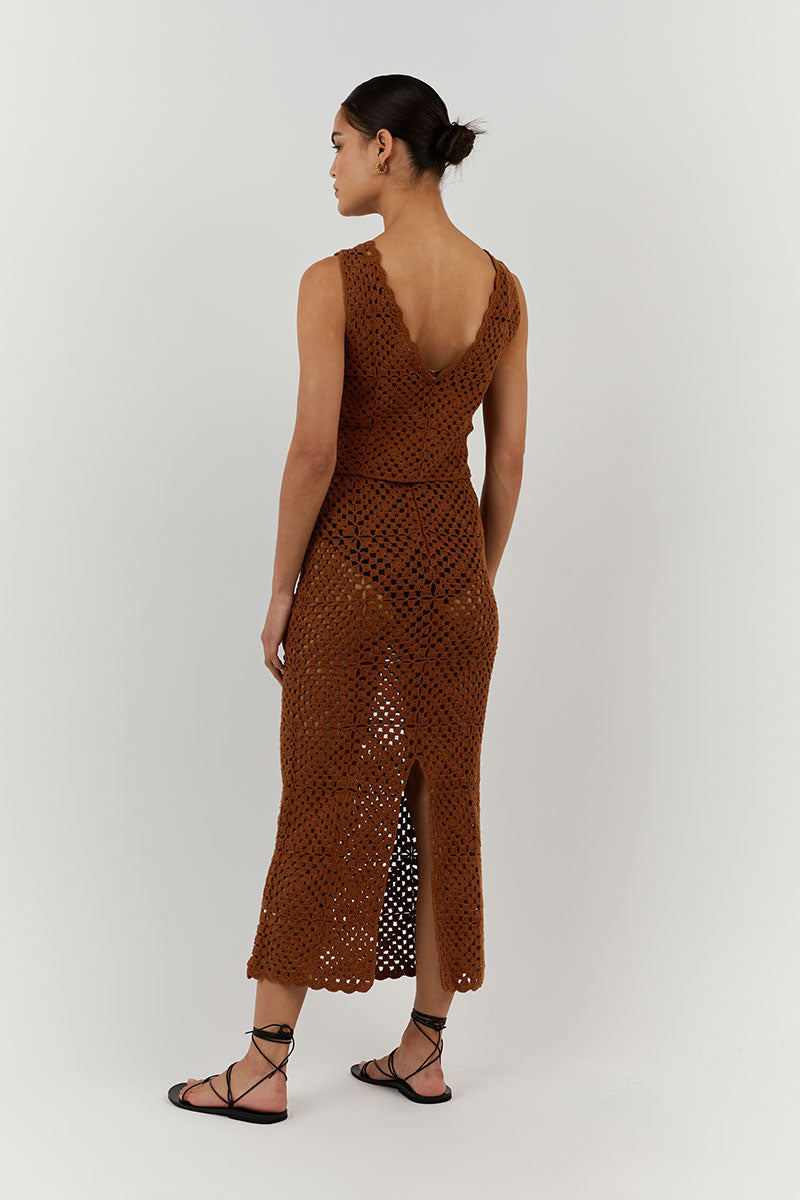 CLOVER TAN CROCHET MIDI SKIRT