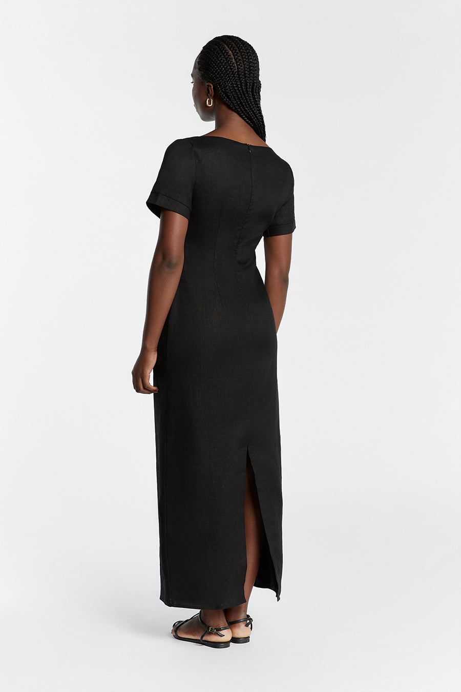JAMIE BLACK LINEN MIDI DRESS