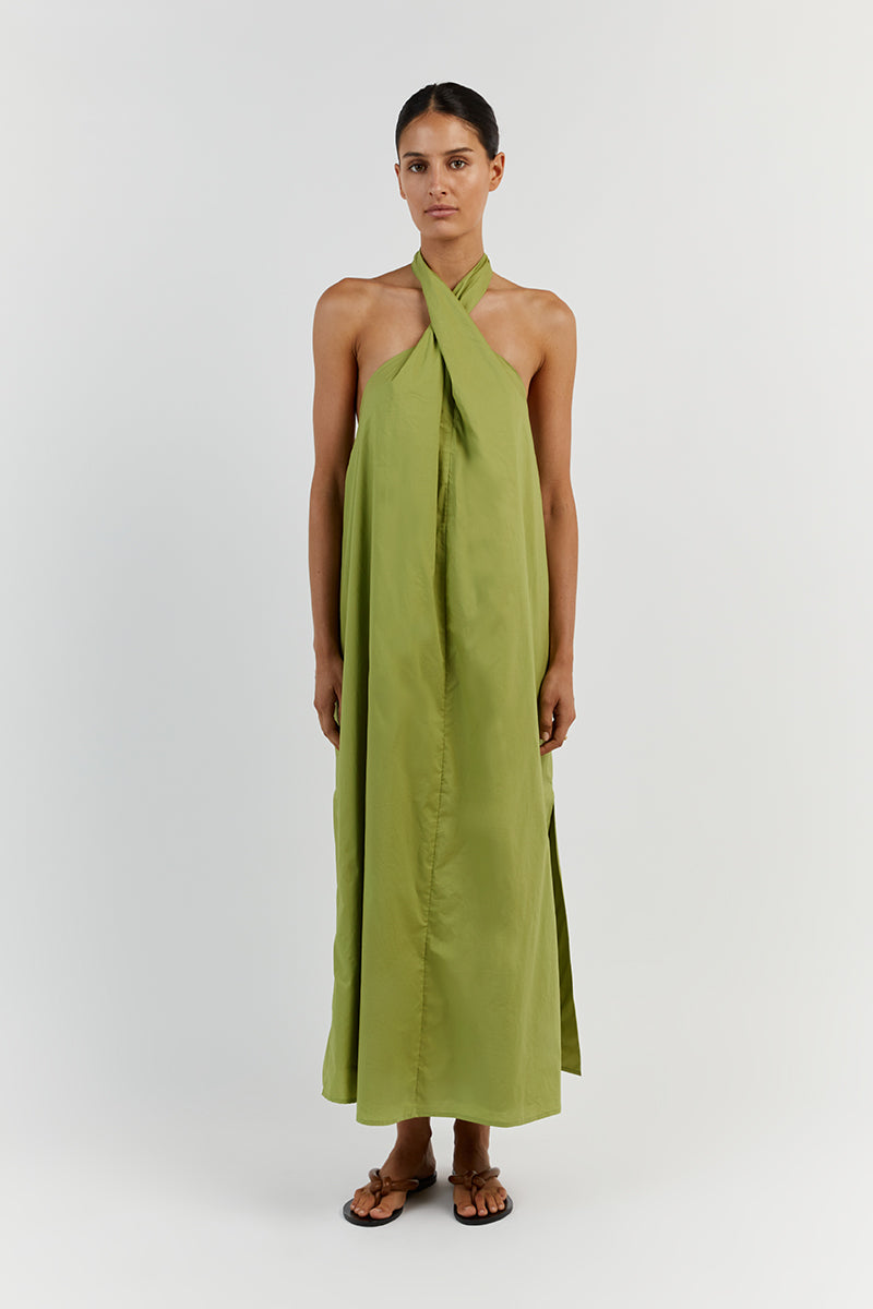 OLIVIA LIME COTTON MIDI DRESS