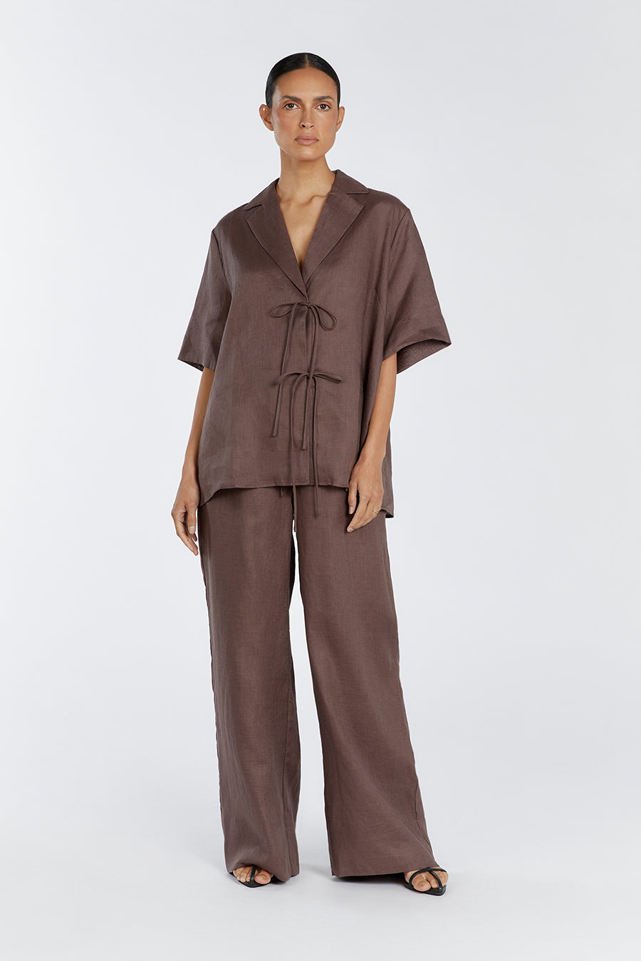 GINA CHOC LINEN ELASTIC WAIST PANT