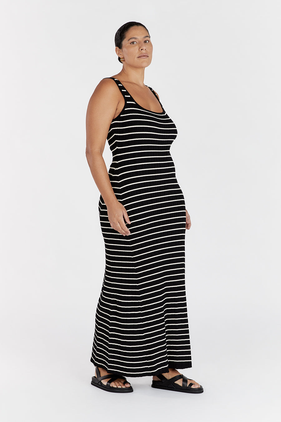 BILLIE BLACK STRIPE MIDI DRESS
