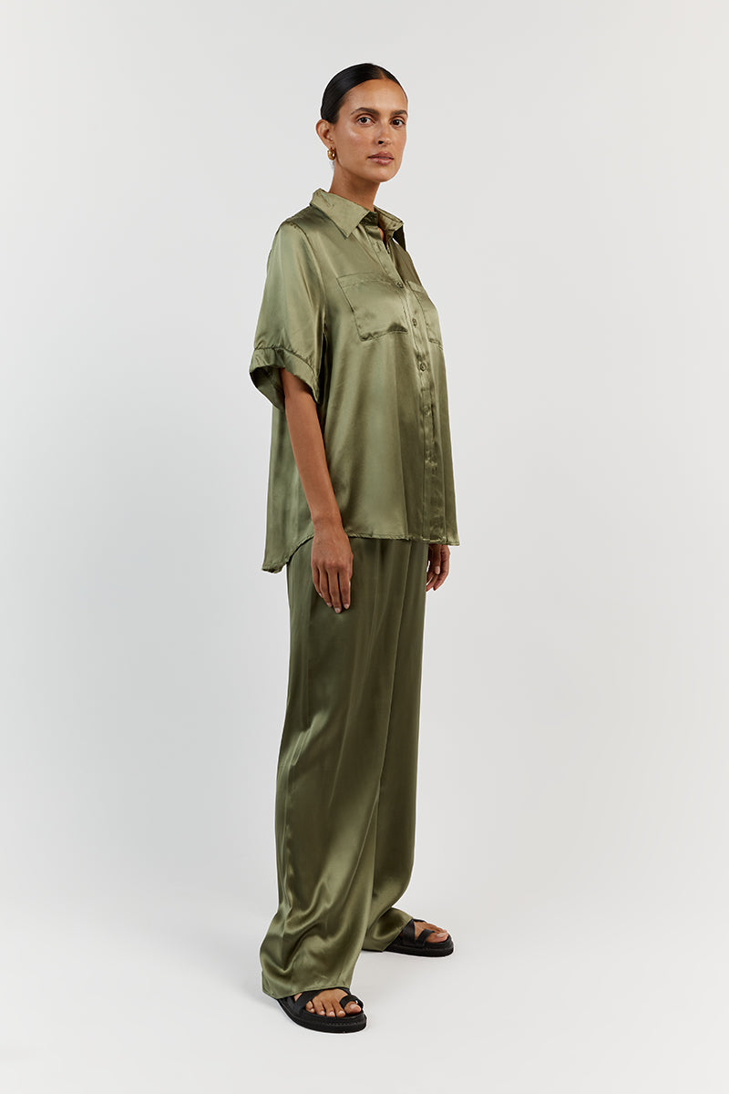EVANS OLIVE SILK PANT