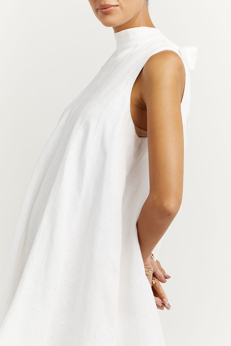 AISLE WHITE LINEN PANEL MINI DRESS