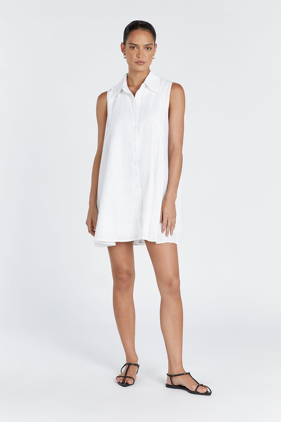 MARC WHITE LINEN SLEEVELESS DRESS