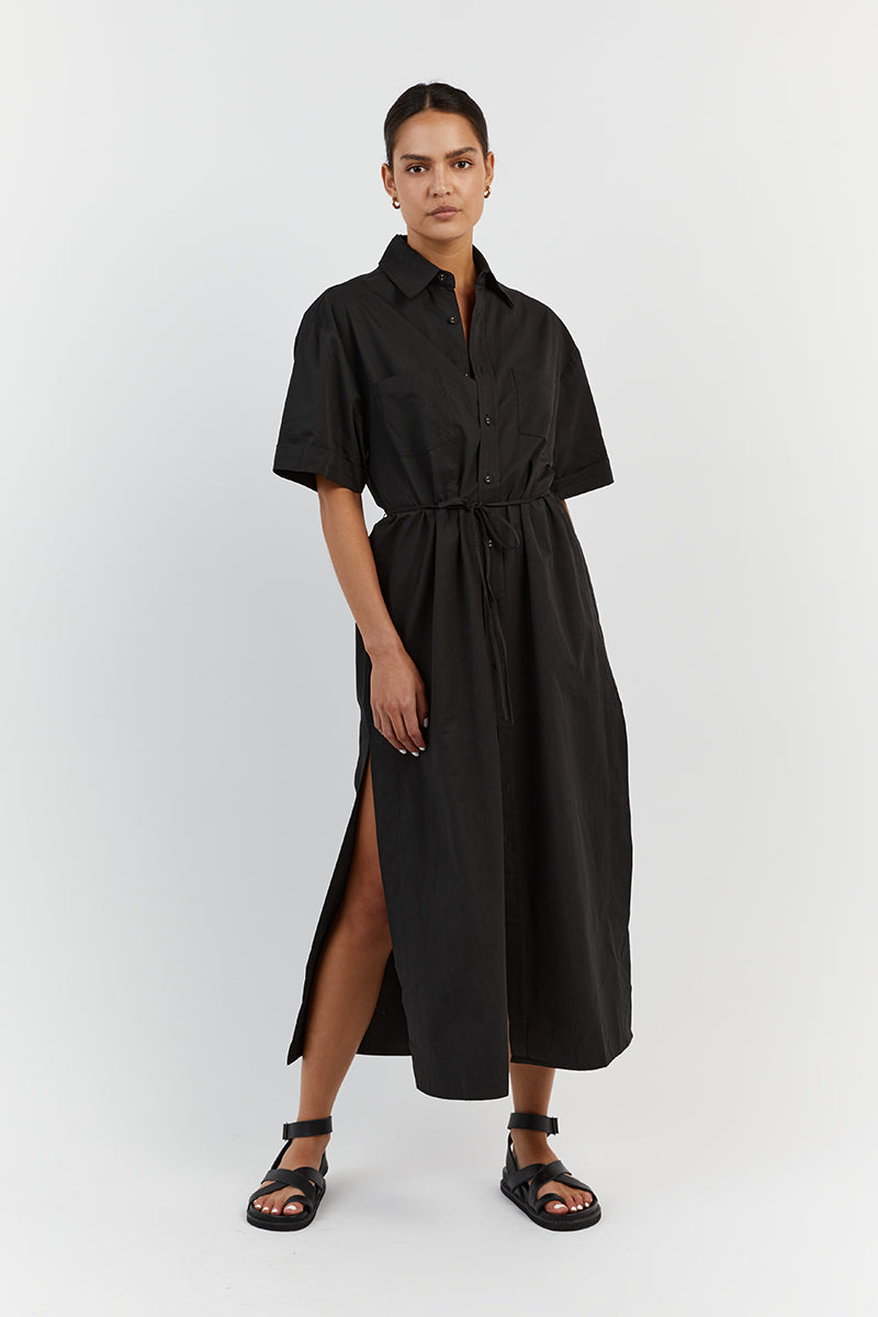 MAXIE BLACK COTTON SHIRT DRESS