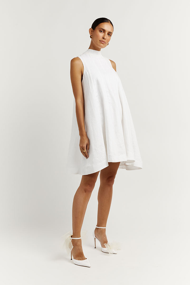 AISLE WHITE LINEN PANEL MINI DRESS