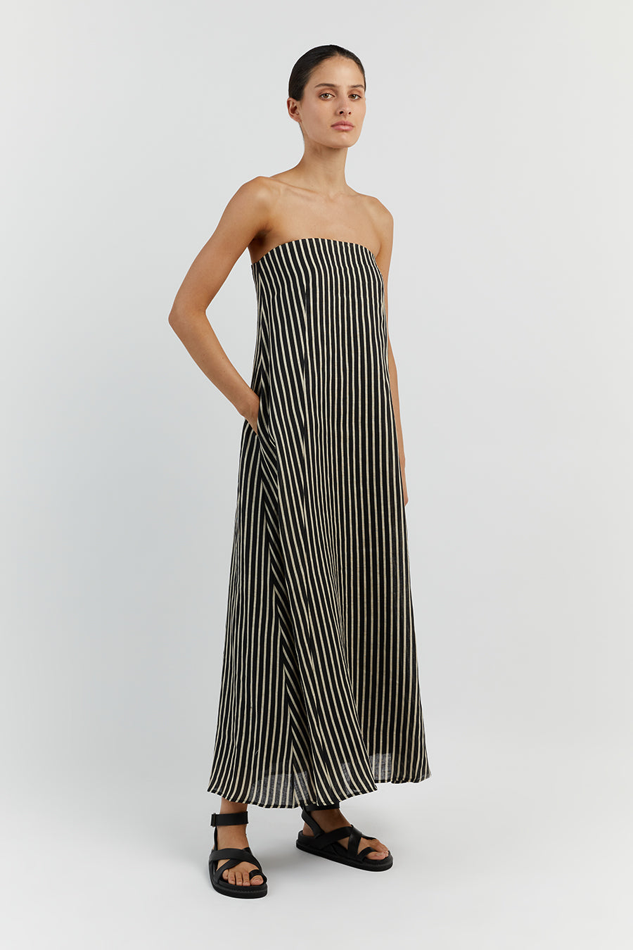 RORY BLACK LINEN MIDI DRESS