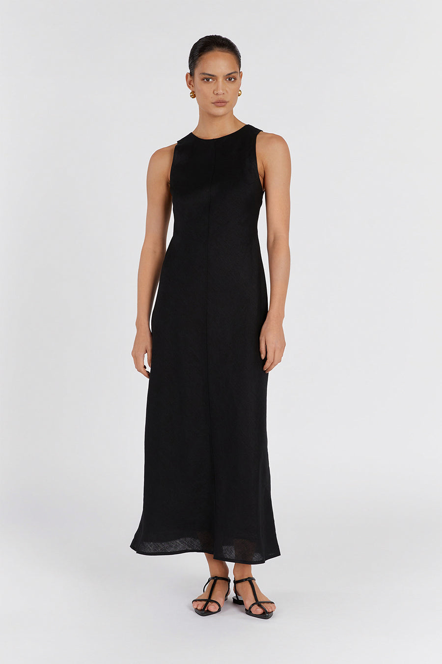 MERCURY BLACK LINEN MIDI DRESS