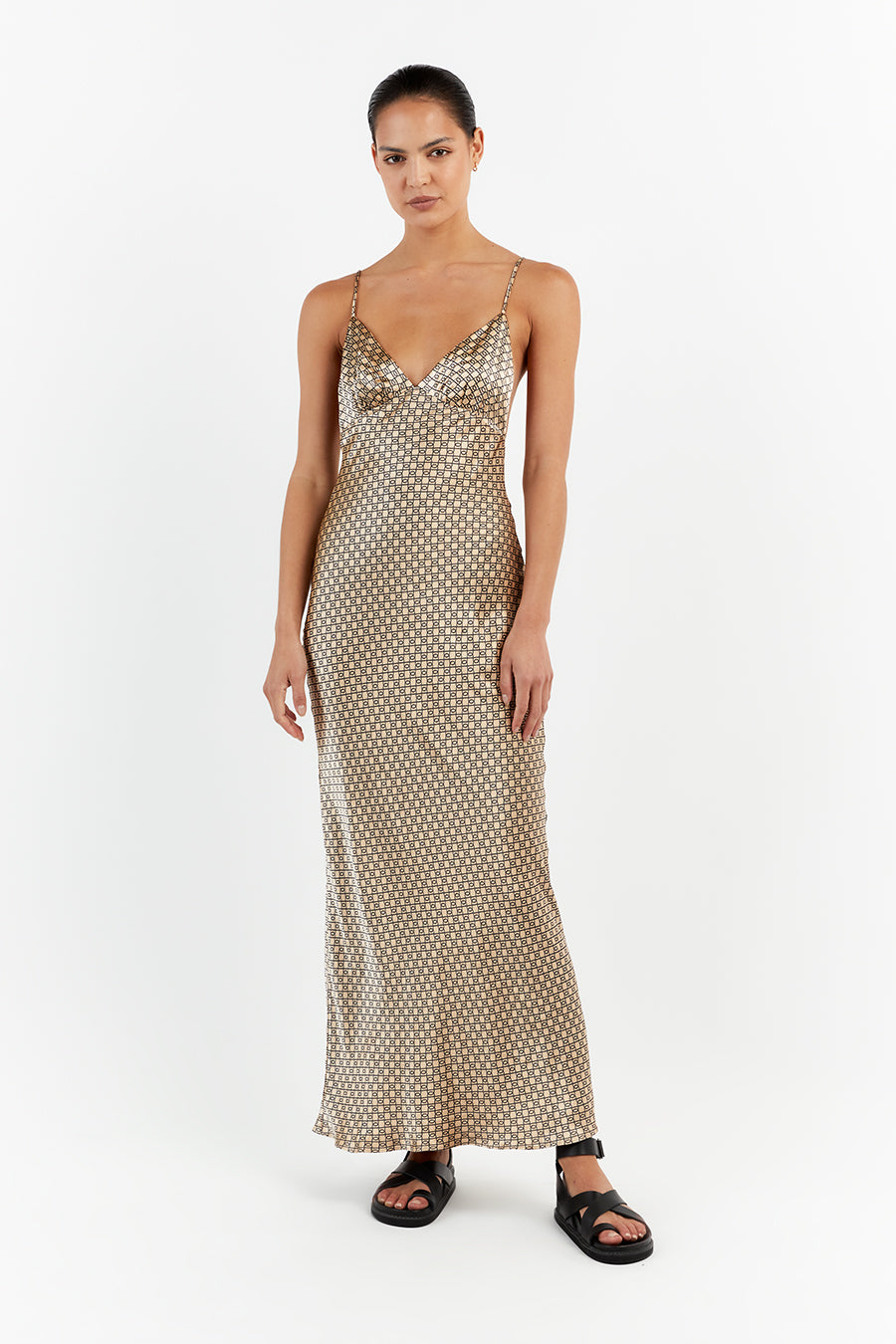 LOU SWIRL SATIN MAXI DRESS