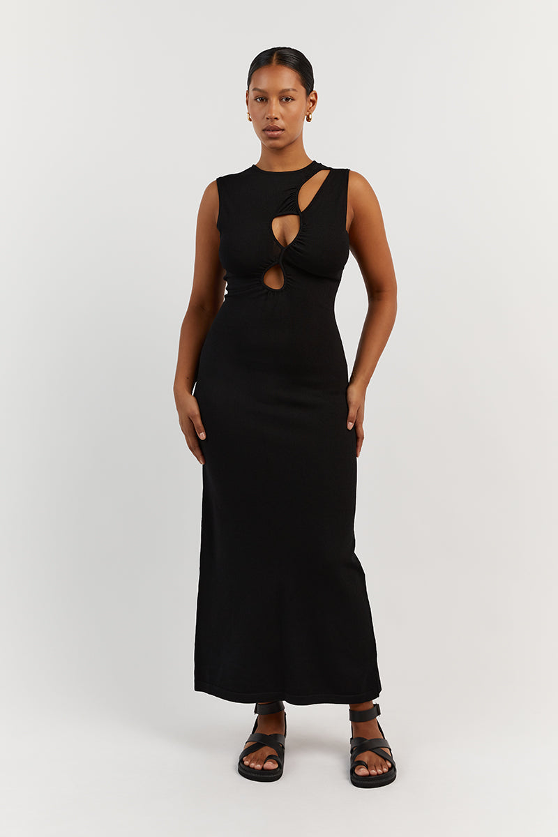 MONIQUE BLACK KNIT MIDI DRESS