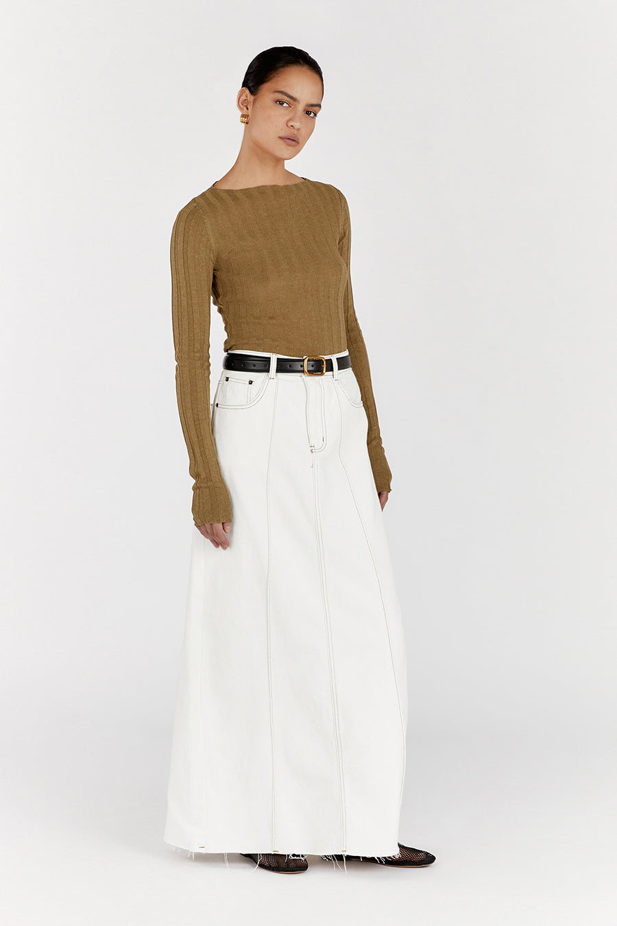 GOLDIE KHAKI MARLE LONG SLEEVE TOP
