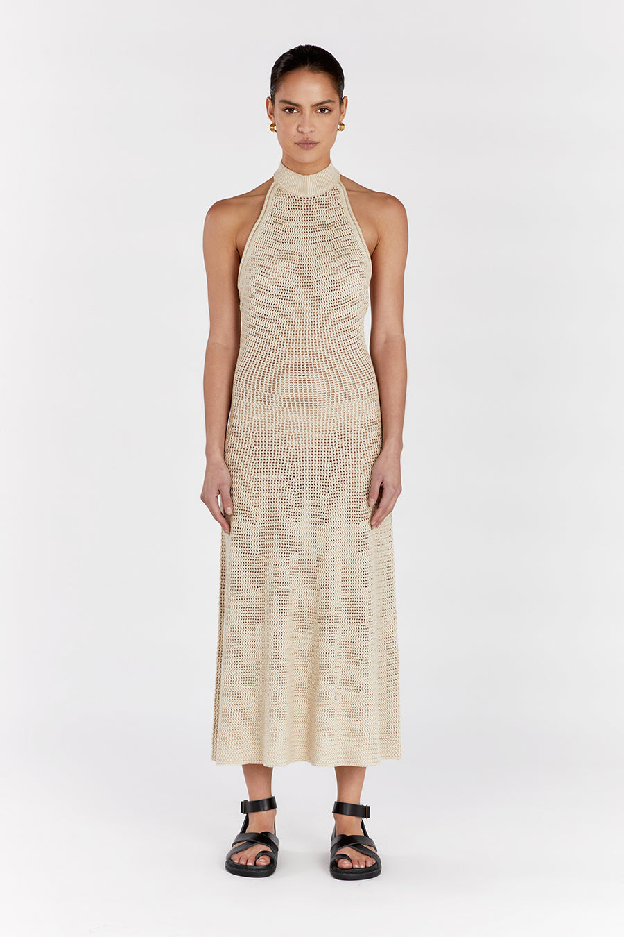 ZADIE NATURAL CROCHET MIDI DRESS