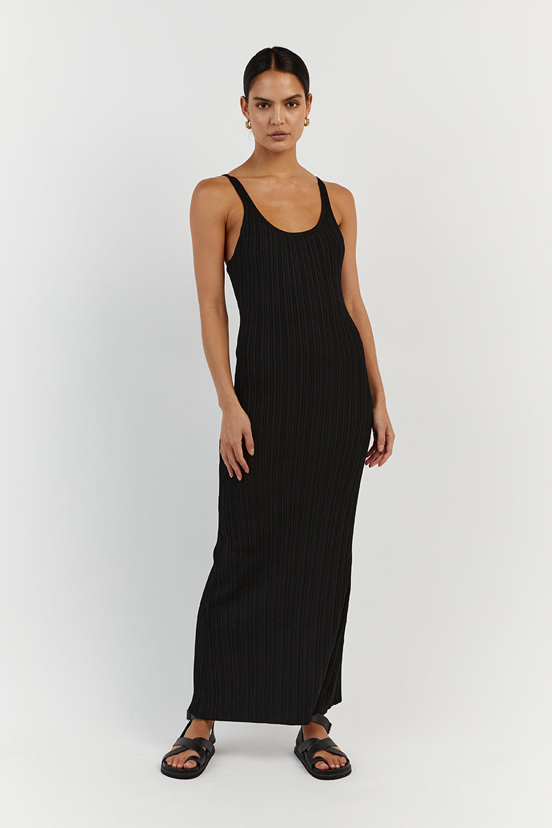 SIENNA BLACK SCOOP MIDI DRESS