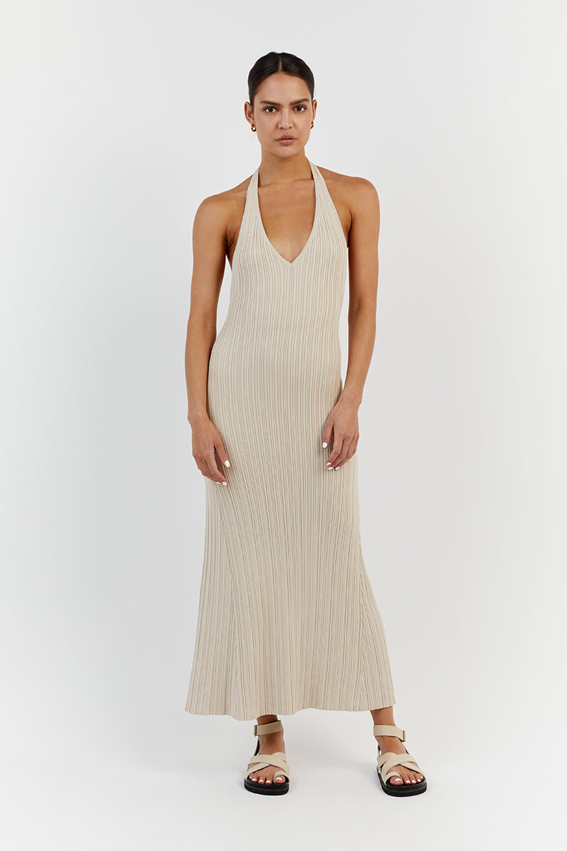 SIENNA STONE PLUNGE HALTER MIDI