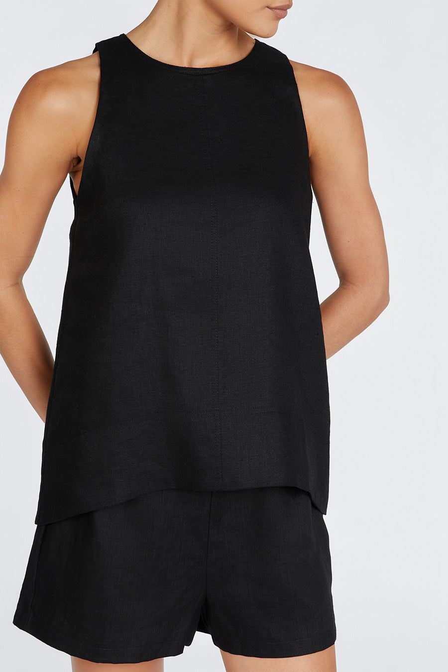 MEG BLACK LINEN SMOCK TOP