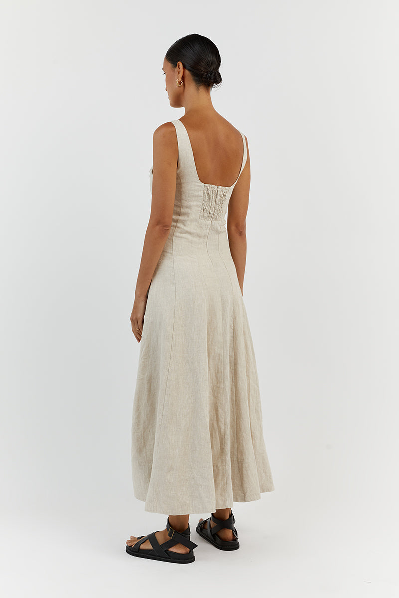 MILAHN NATURAL LINEN MIDI DRESS