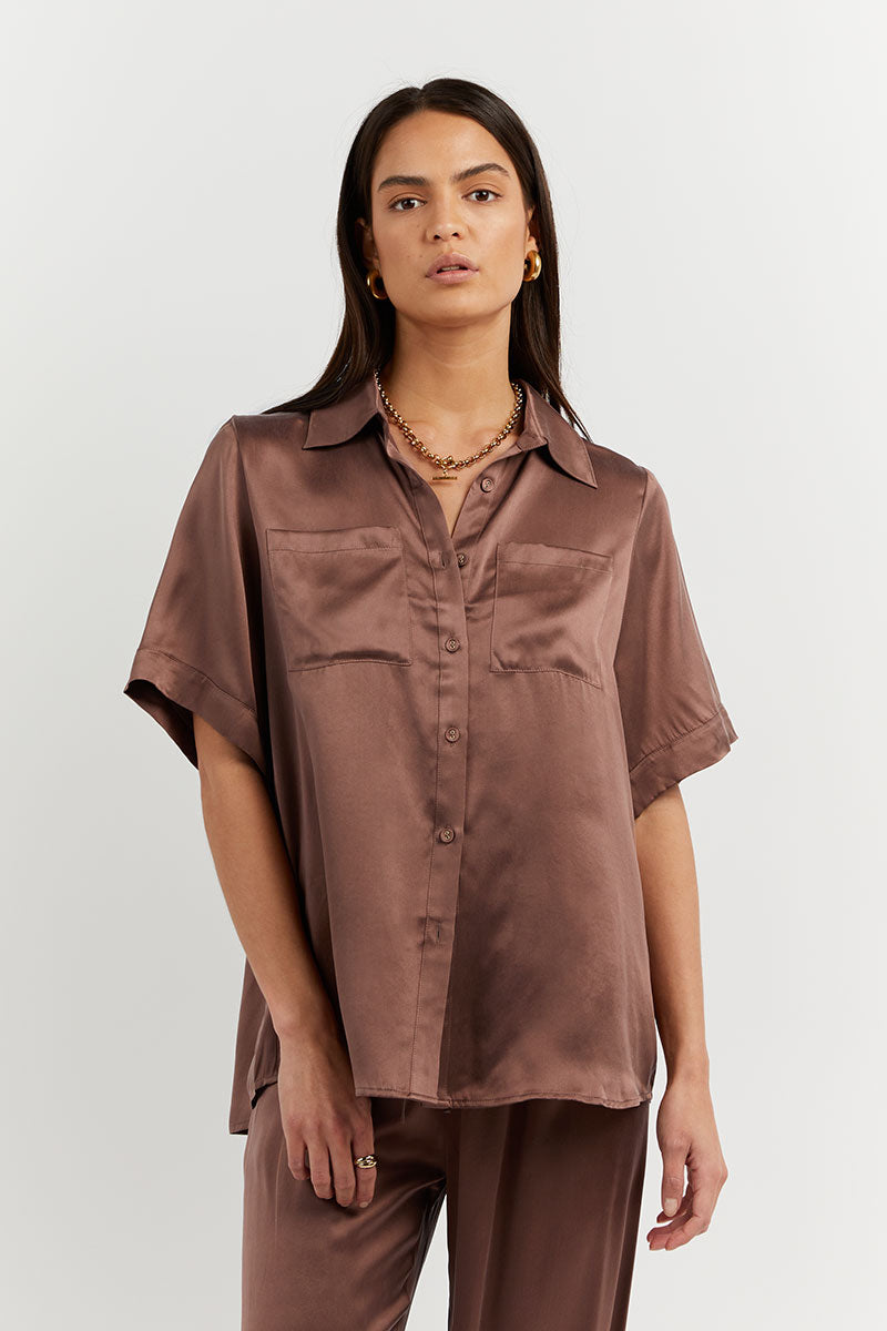EVANS CHOCOLATE SILK VACATION SHIRT