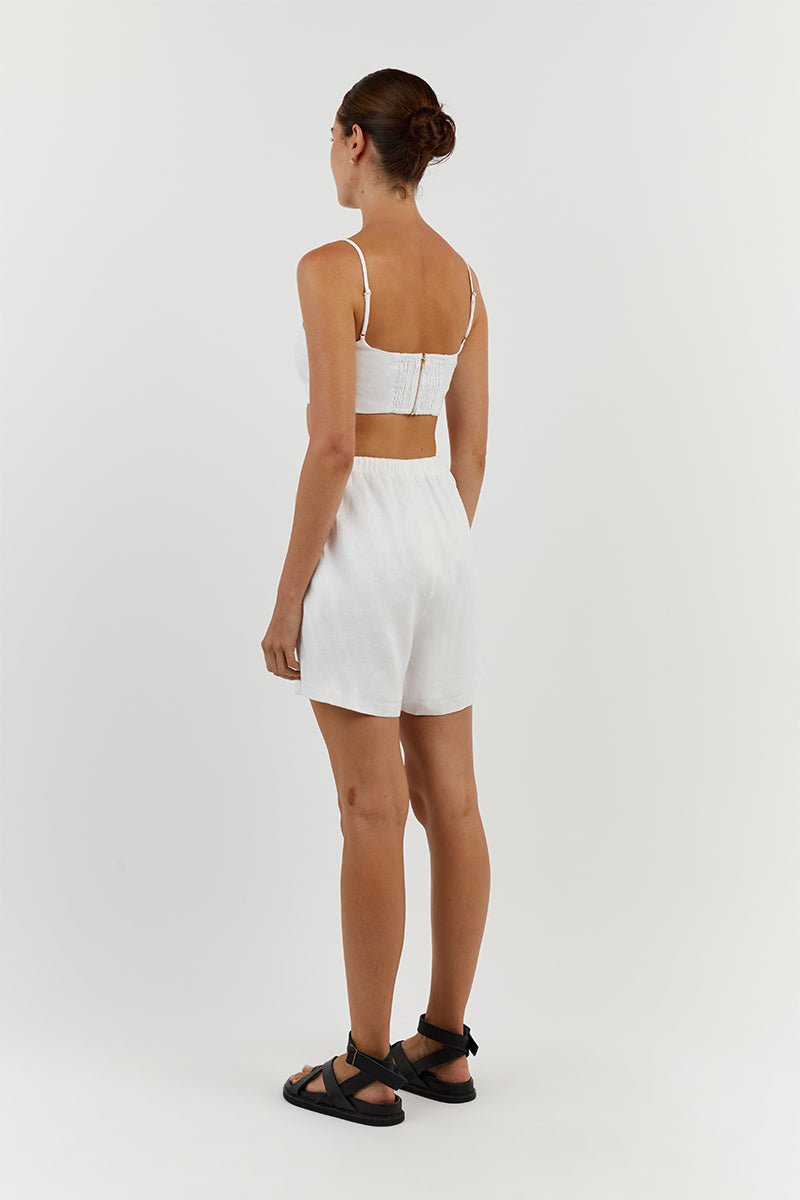 VIENNA WHITE LINEN CURVED CROP TOP